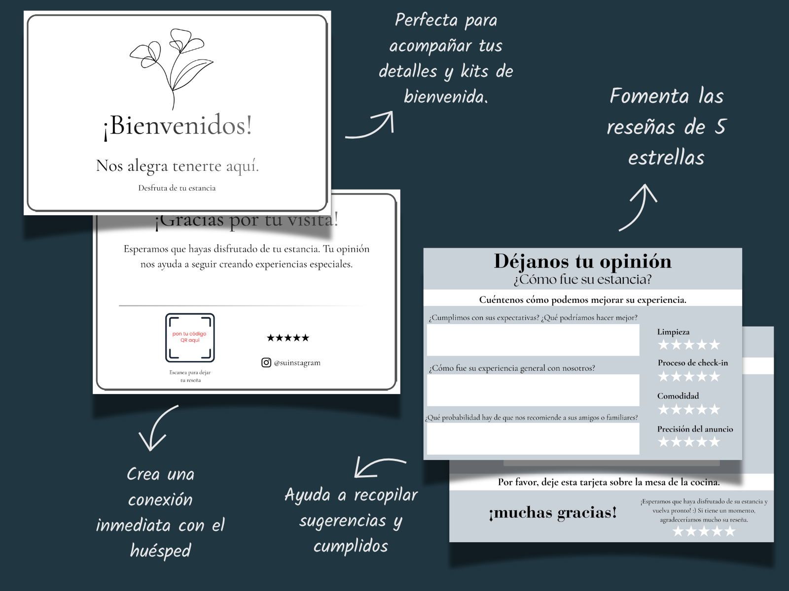 Tarjetas de bienvenida y reseñas de Guestify