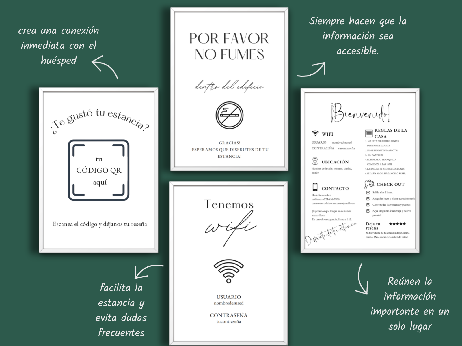 Carteles informativos y reglas de la casa de Guestify